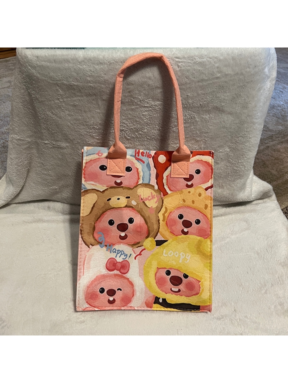 Loopy Bear Print Mini Felt Tote Bag
